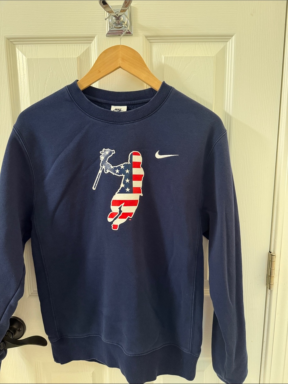 Nike Navy Crewneck with American Flag Lacrosse Graphic
